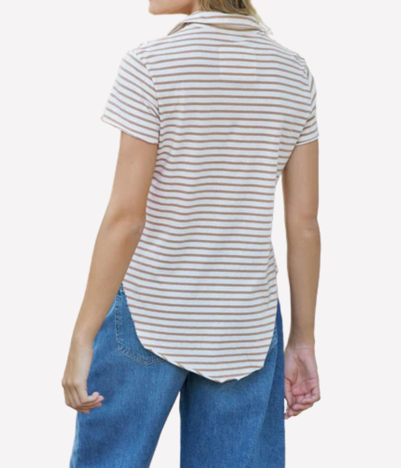 Charlotte Perfect Polo in Vintage White Camel Stripe