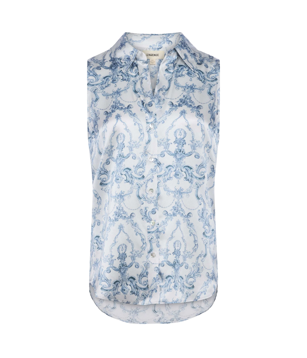 Emmy Sleeveless Blouse in Blue Scroll Toile