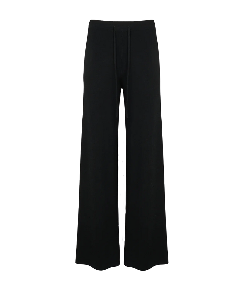 ALT text: Yves Salomon Collection knitted trousers with elasticated waist, wide legs, and knitted drawstring.