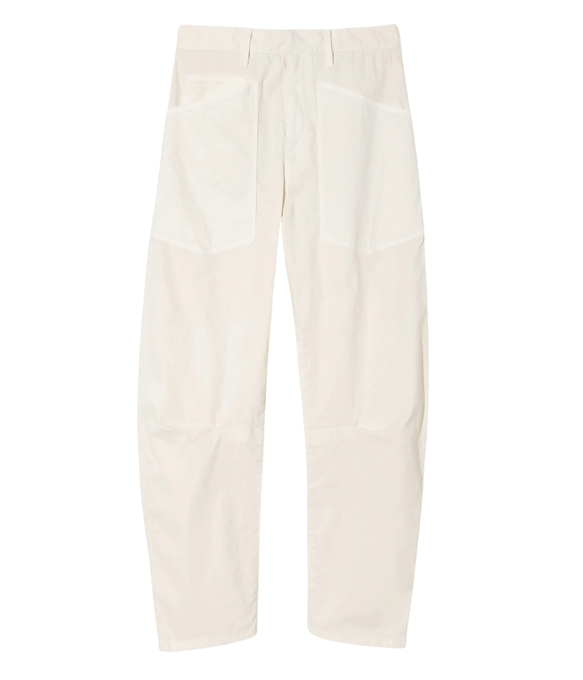 Nili Lotan Shon Pant in Stone, flat lay view of mid-rise barrel leg pants