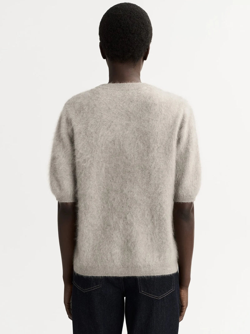 Soft Goat Brushed Short Sleeve in Greige – Back View