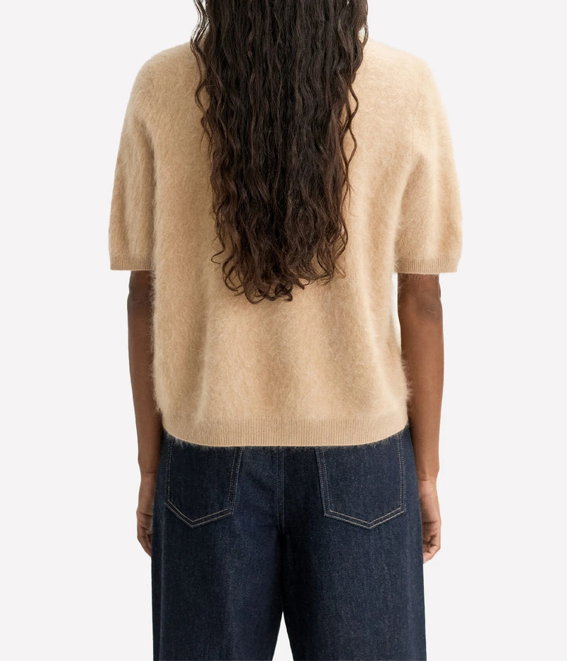 Soft Goat Brushed Short Sleeve in Camel – Back View