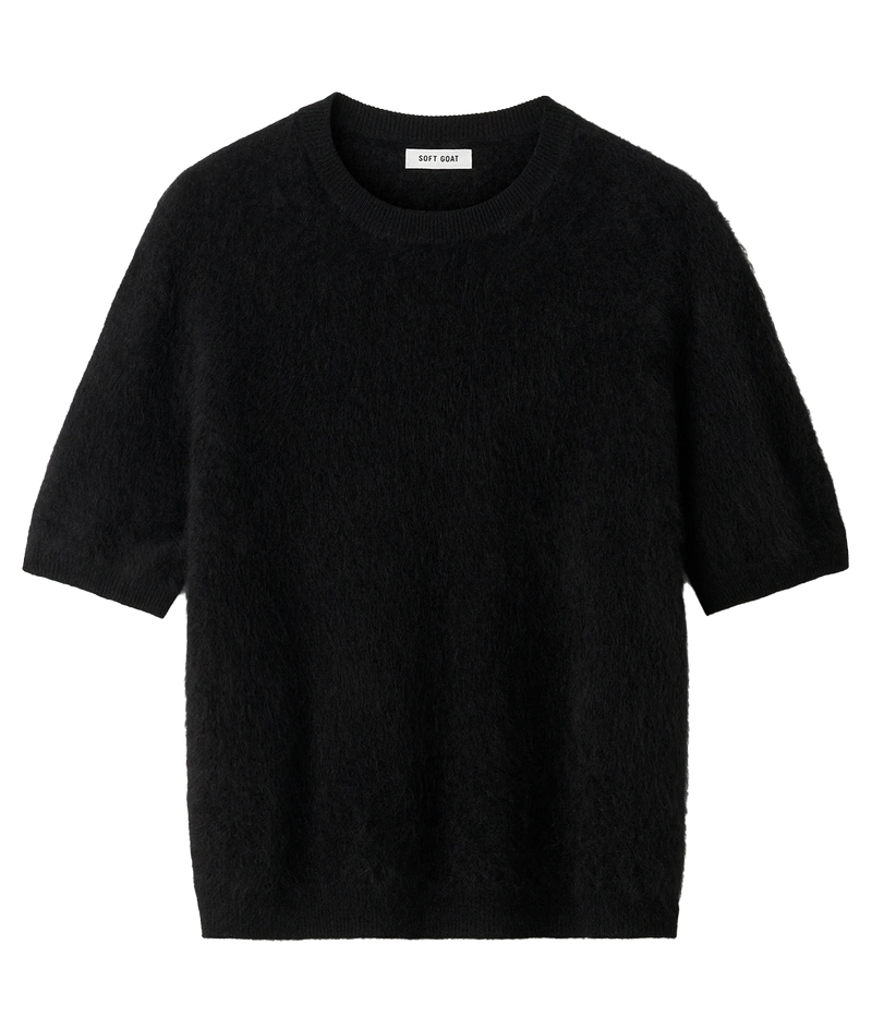 Soft Goat Brushed Short Sleeve in Black – Flat Lay
