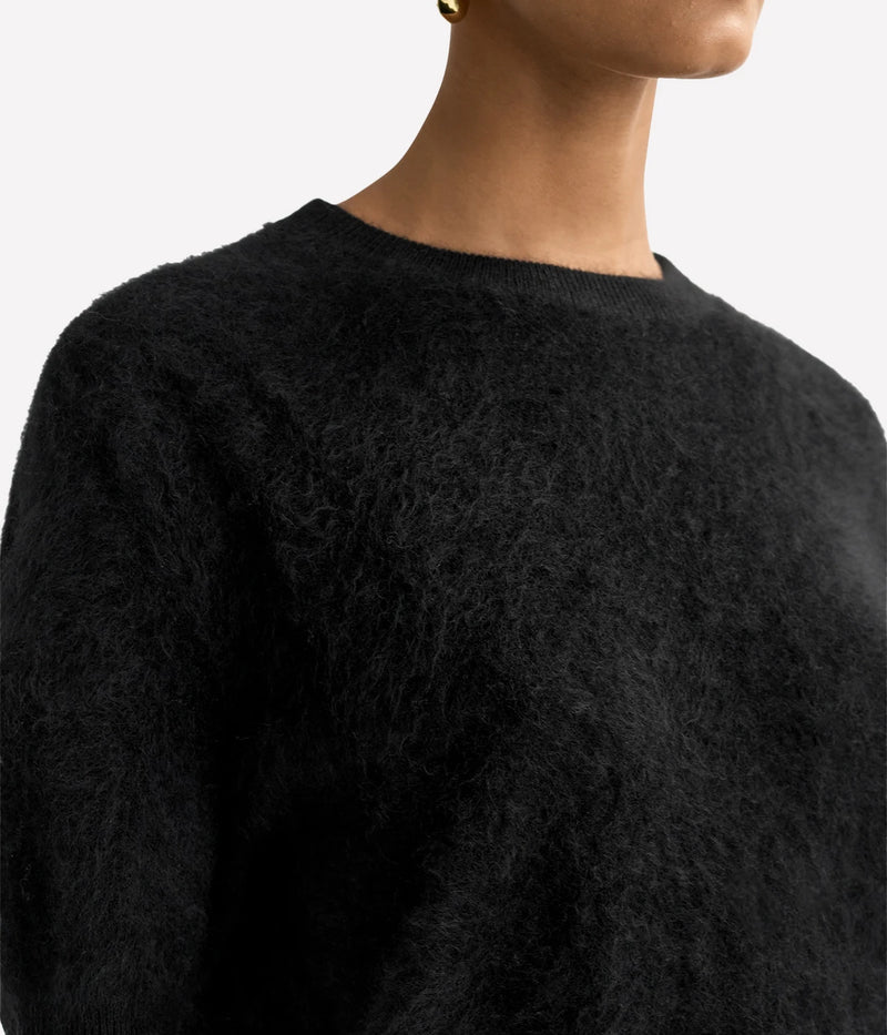 Soft Goat Brushed Short Sleeve in Black – Close Up Detail