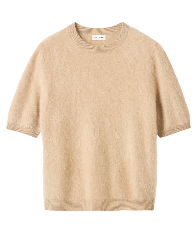 Soft Goat Brushed Short Sleeve in Camel – Flat Lay