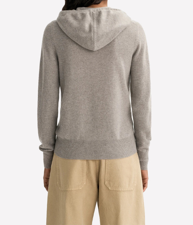 Soft Goat Cashmere Zip Hoodie in Greige – Back View