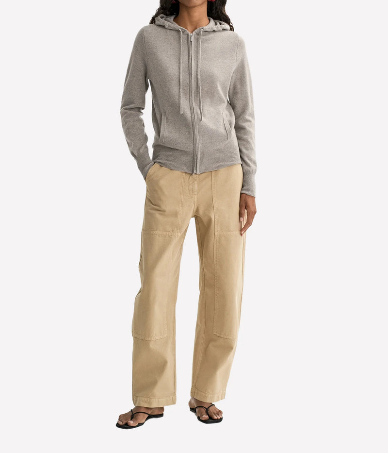 Soft Goat Cashmere Zip Hoodie in Greige – Full Model View