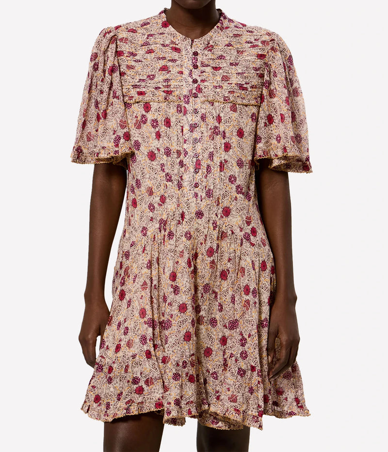 Daynia Dress In Ecru Raspberry