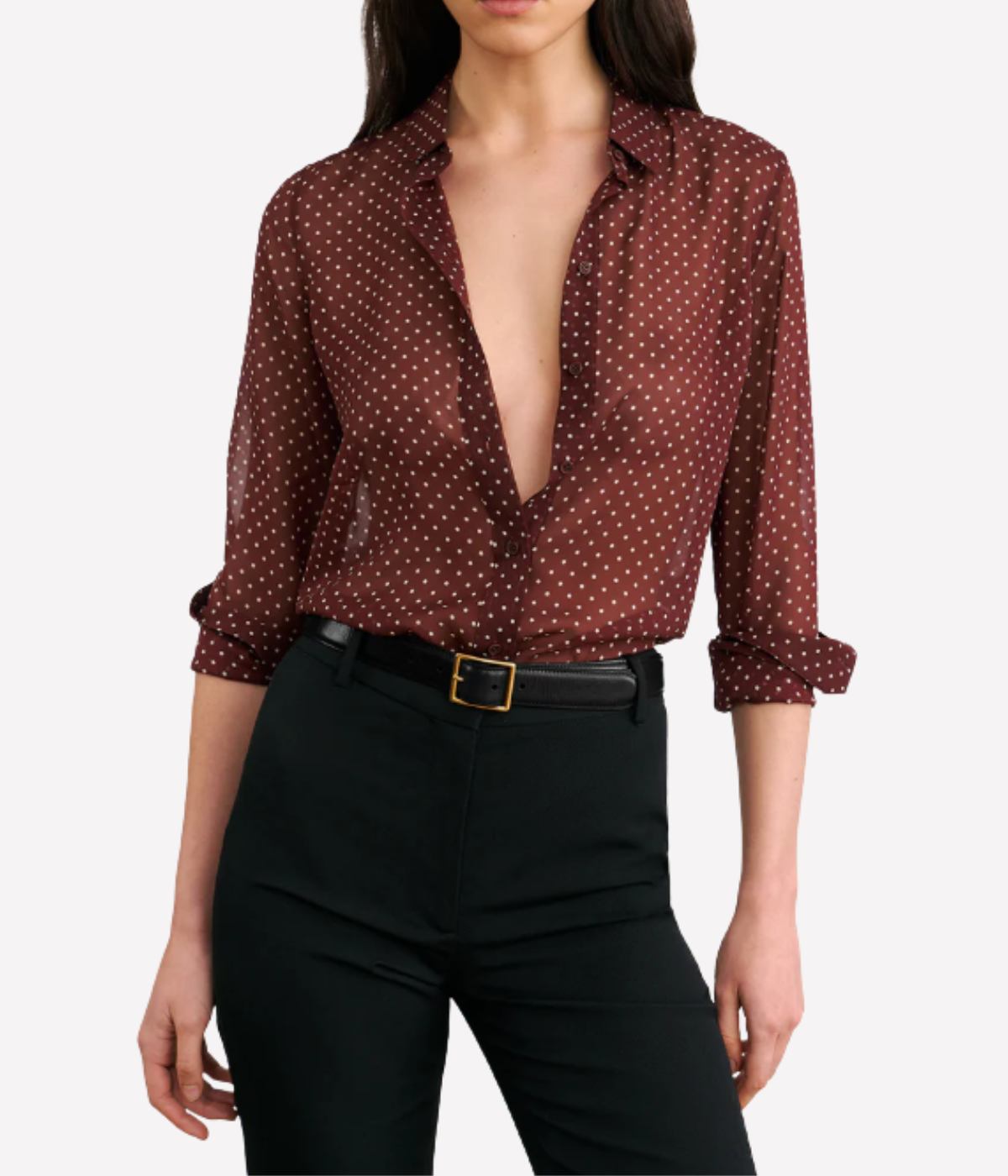 Gaia Slim Shirt in Bordeaux Cream Dots