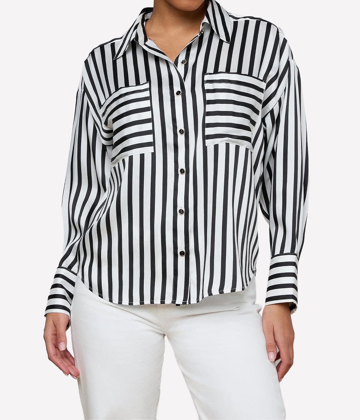 Eliora Relaxed Blouse In Black Ivory Even Stripe