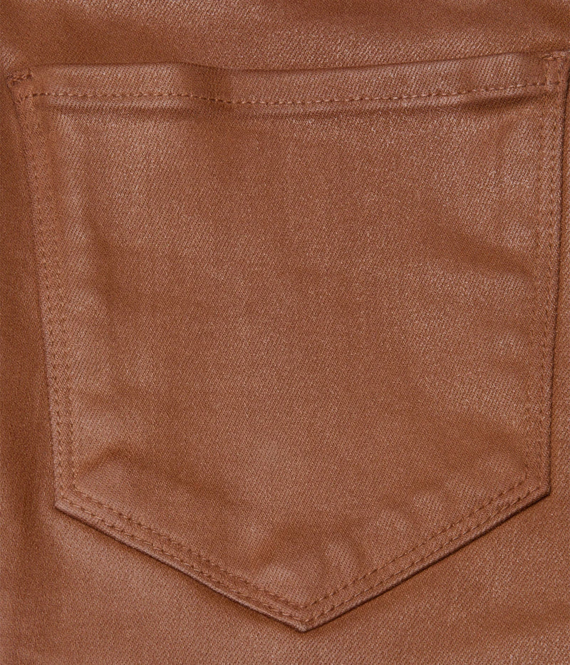 Close-up of the pocket on a L'AGENCE Selma Coated Bootcut Jean.