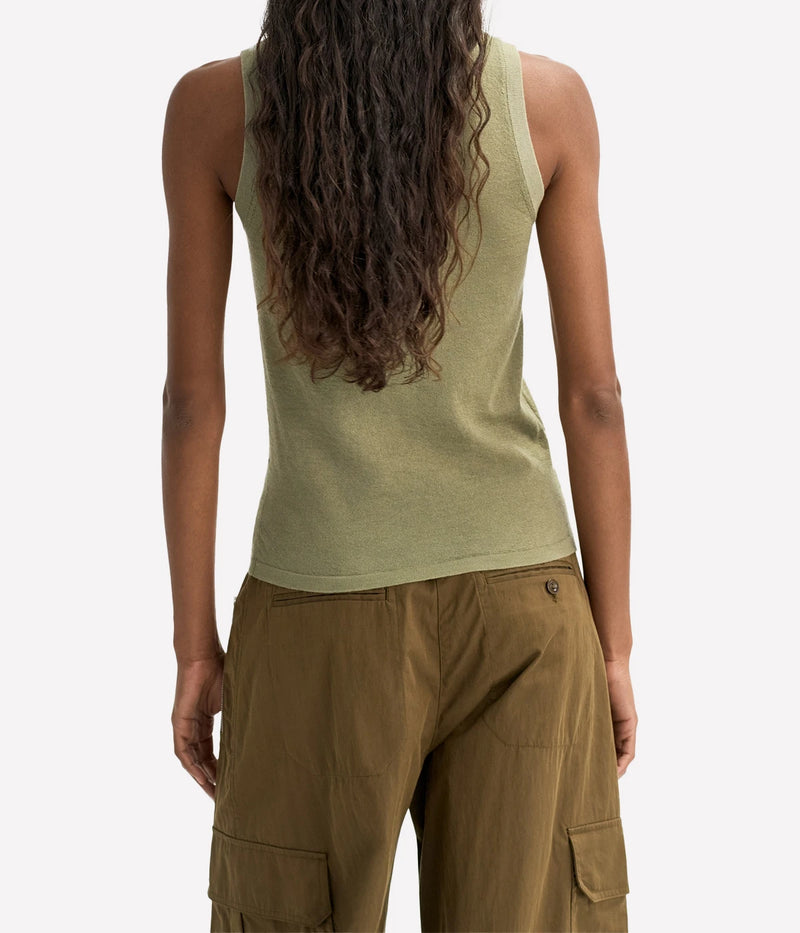 Soft Goat Featherlight Tank in Khaki – Back View