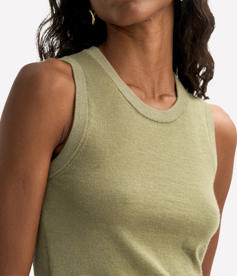 Soft Goat Featherlight Tank in Khaki – Close Up Detail