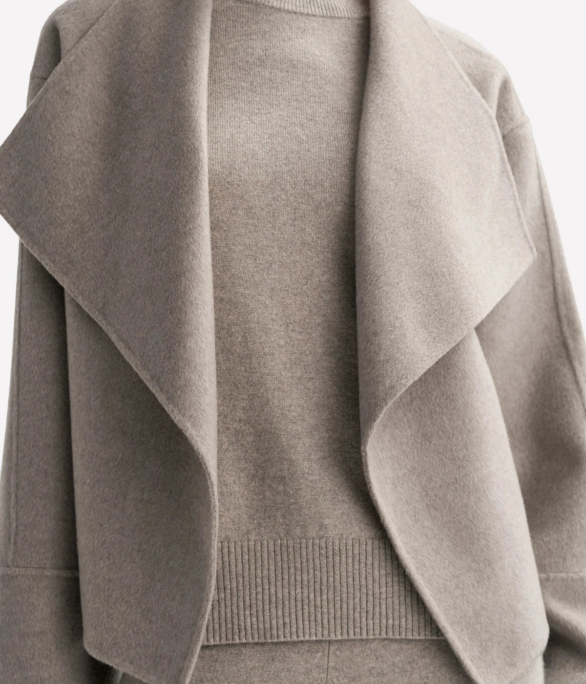 Soft Goat Short Coat in Greige – Close Up Detail