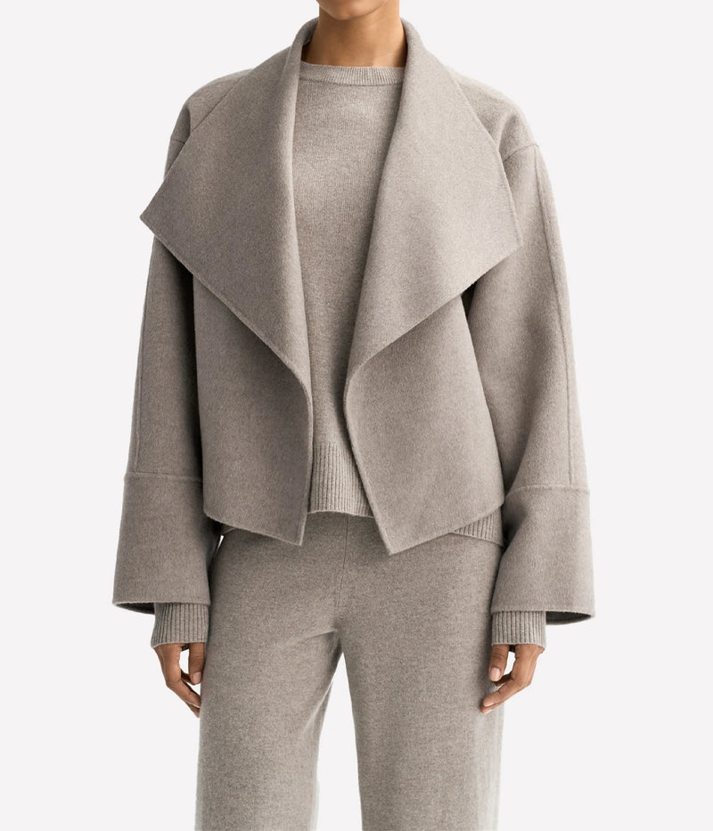 Soft Goat Short Coat in Greige – Front View