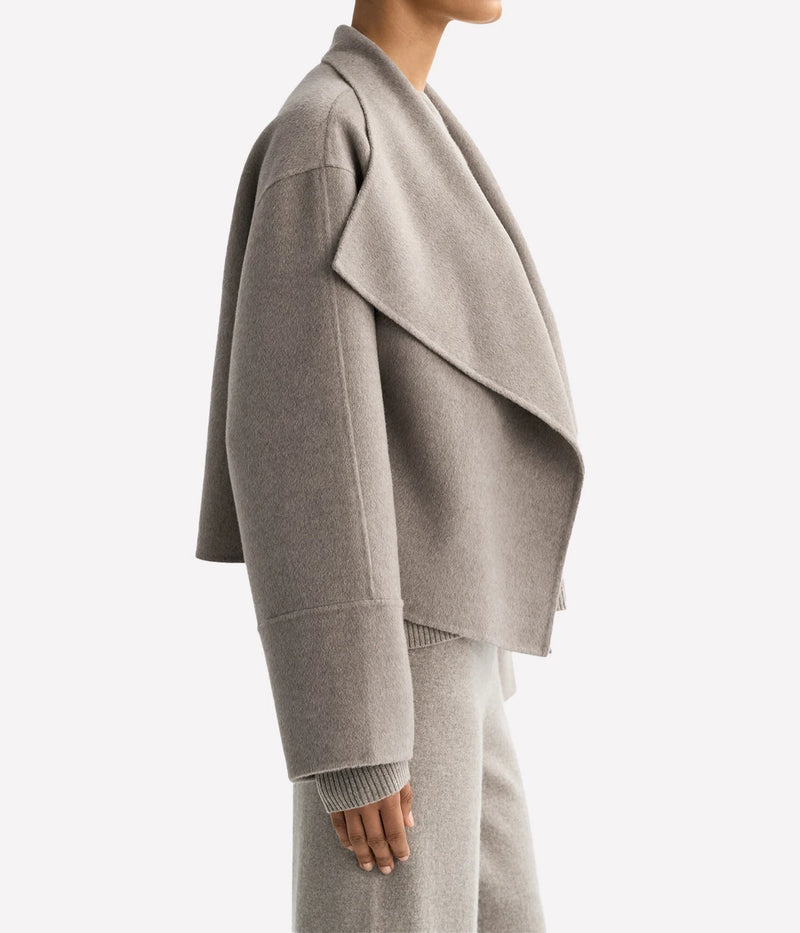 Soft Goat Short Coat in Greige – Side Profile