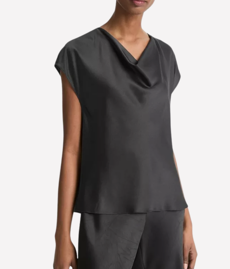 Cowl Neck Cap SLV Blouse in Black