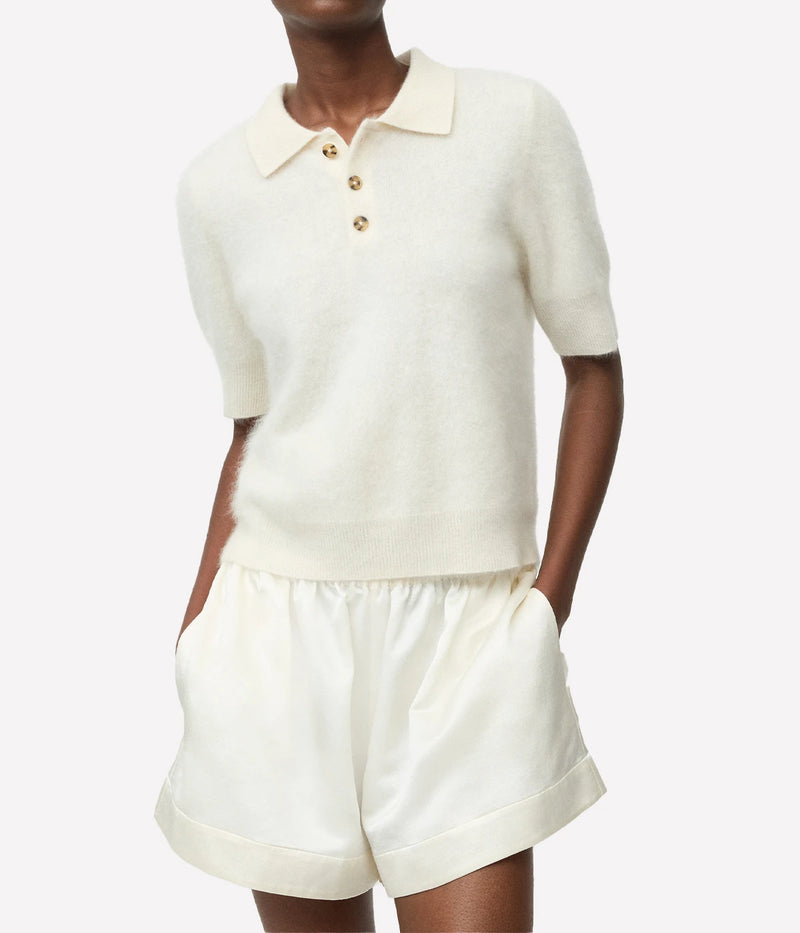 Soft Goat Brushed Pique Polo in Feather White – Front View