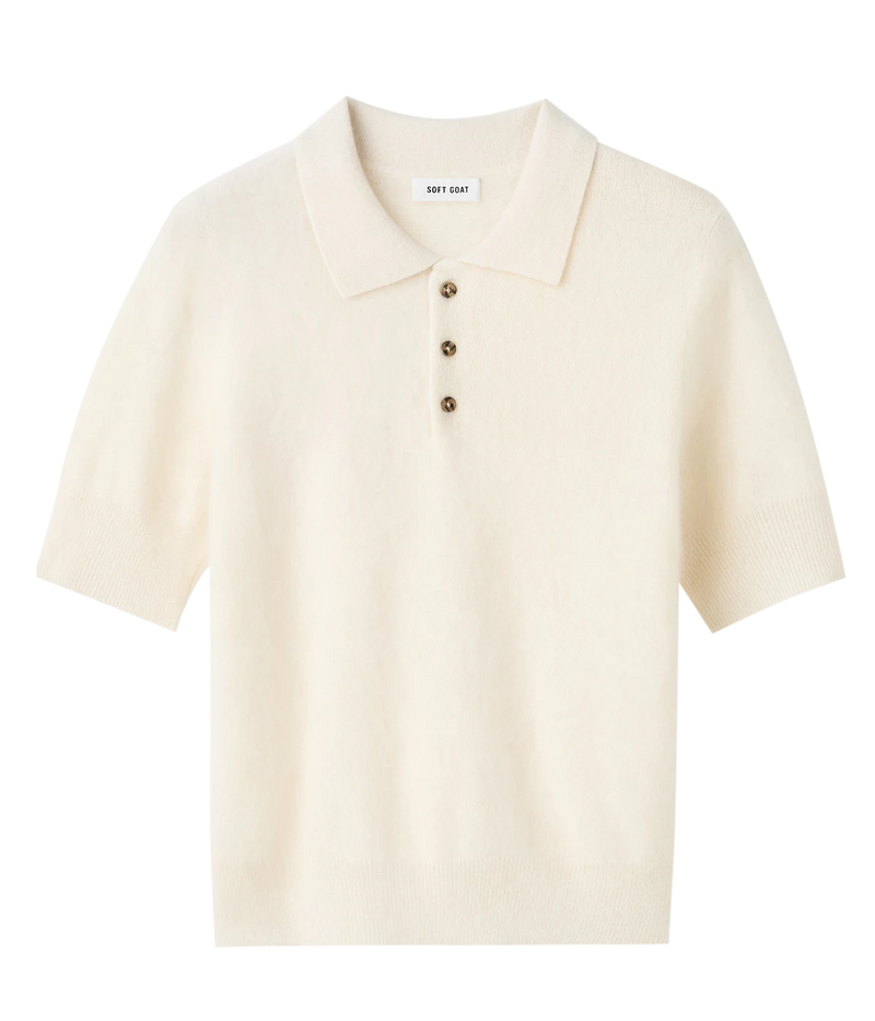 Soft Goat Brushed Pique Polo in Feather White – Flat Lay