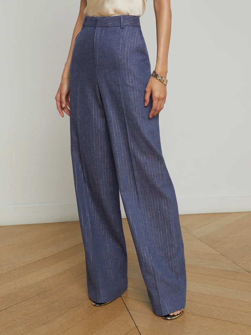 Livvy Straight Leg Trouser in Wild Wind Gold Pinstripe