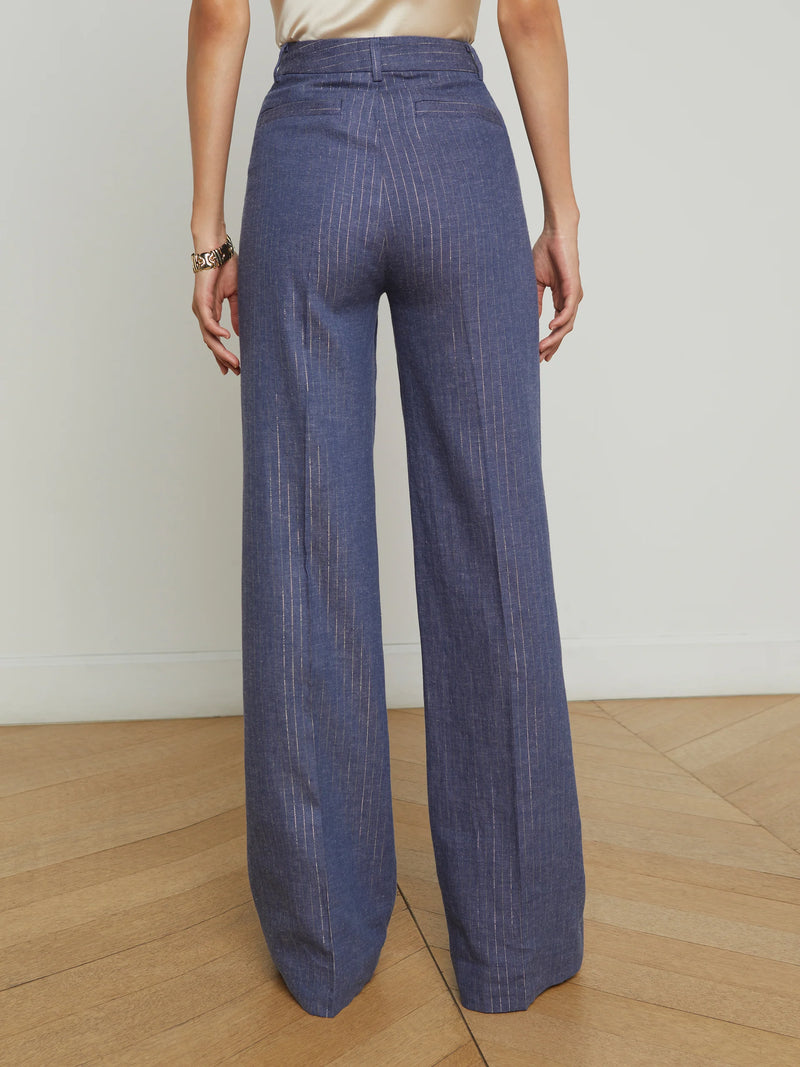 Livvy Straight Leg Trouser in Wild Wind Gold Pinstripe