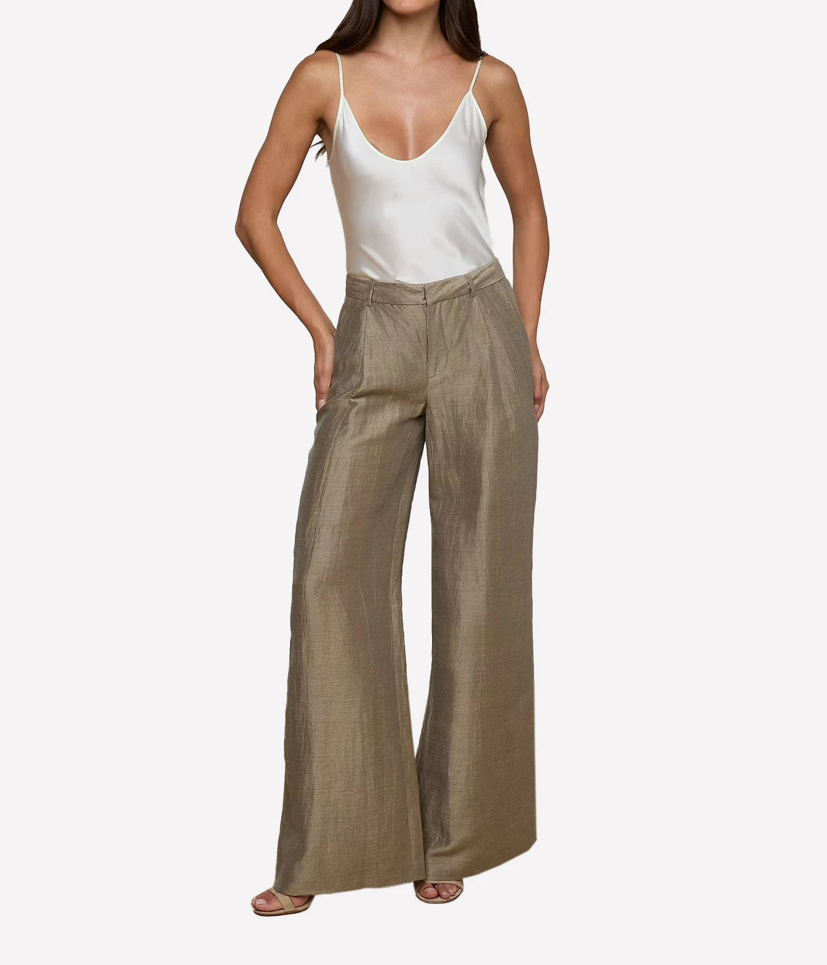 Allanah Mid Rise Trouser In Grey Taupe