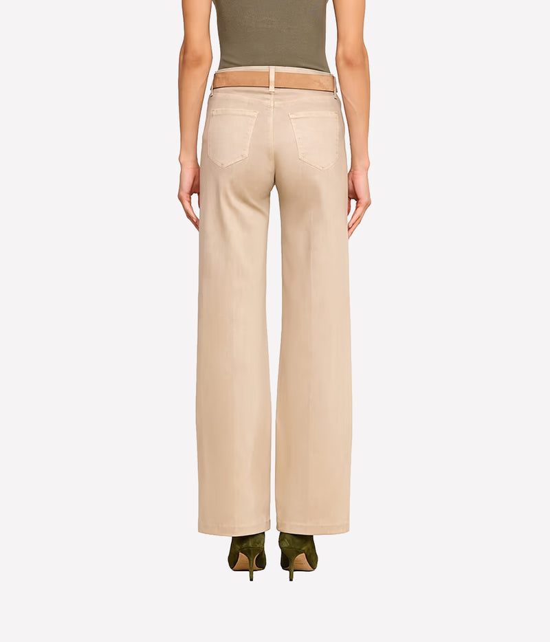 Three rear detail views of the L’AGENCE Scottie Coated Wide-Leg Jeans in Antique Birch, showing the back pockets and wide-leg silhouette.