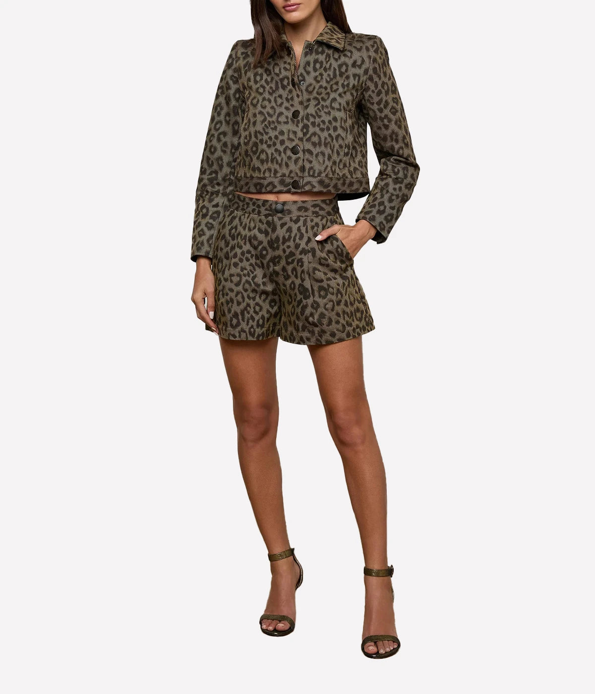 Saige Safari Short in Tan Multi Leopard Shaw