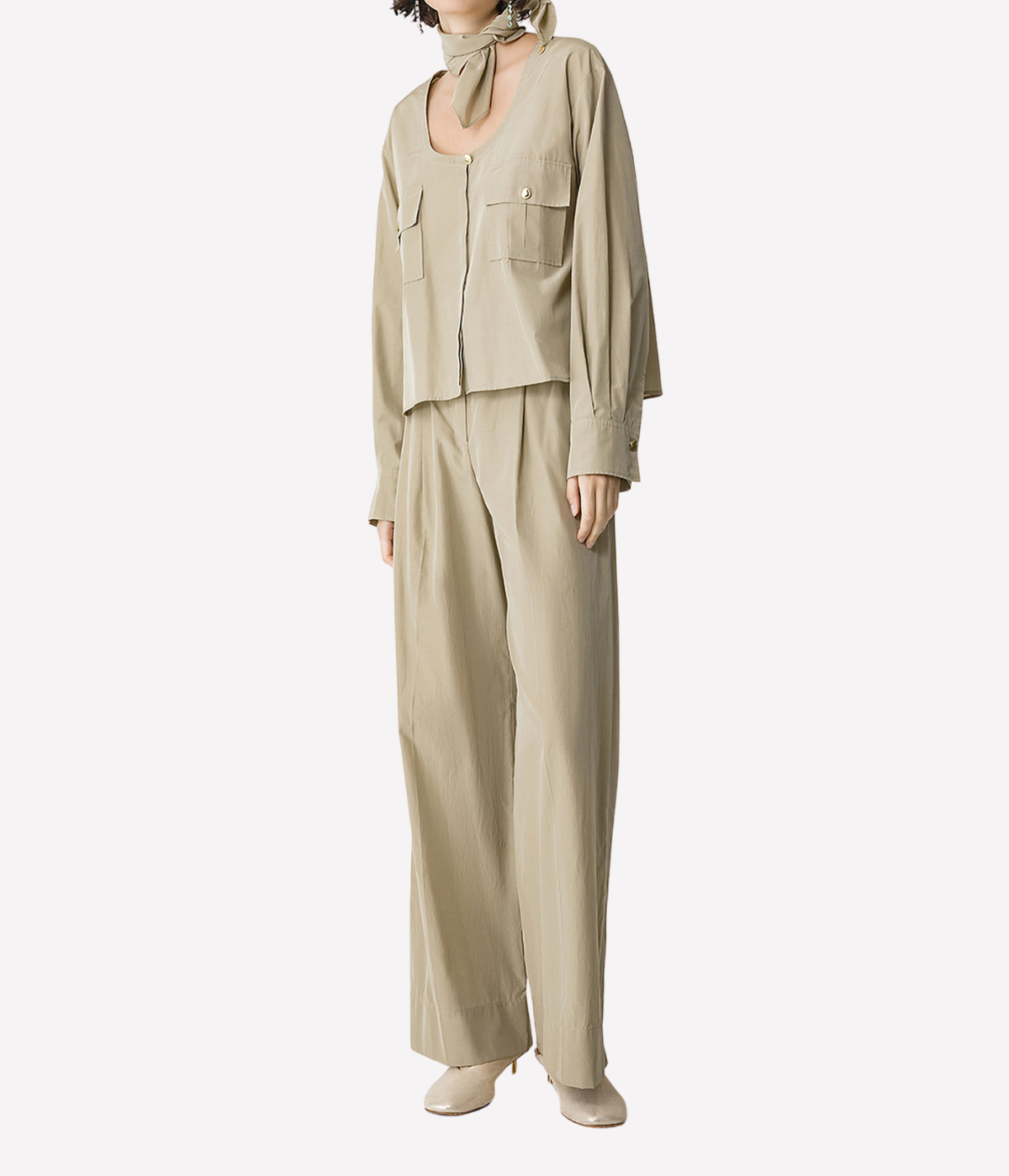 Chic Taffettas High Waist Straight Pants in SAND