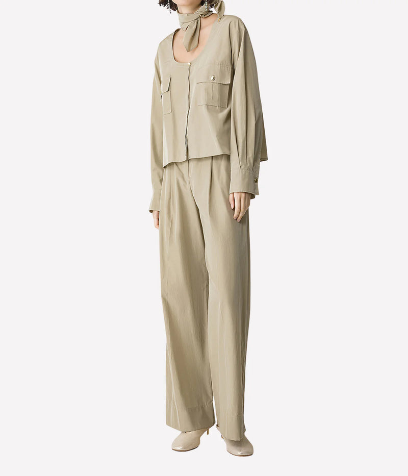 Chic Taffettas High Waist Straight Pants In Sand