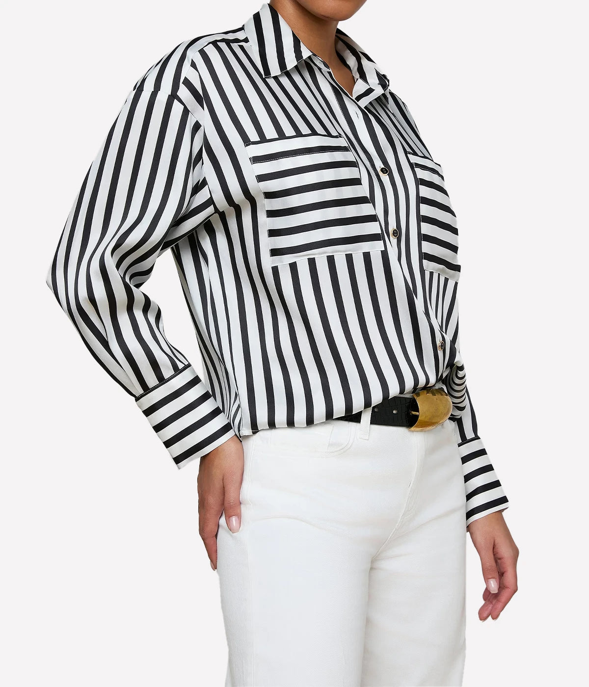 Eliora Relaxed Blouse In Black Ivory Even Stripe