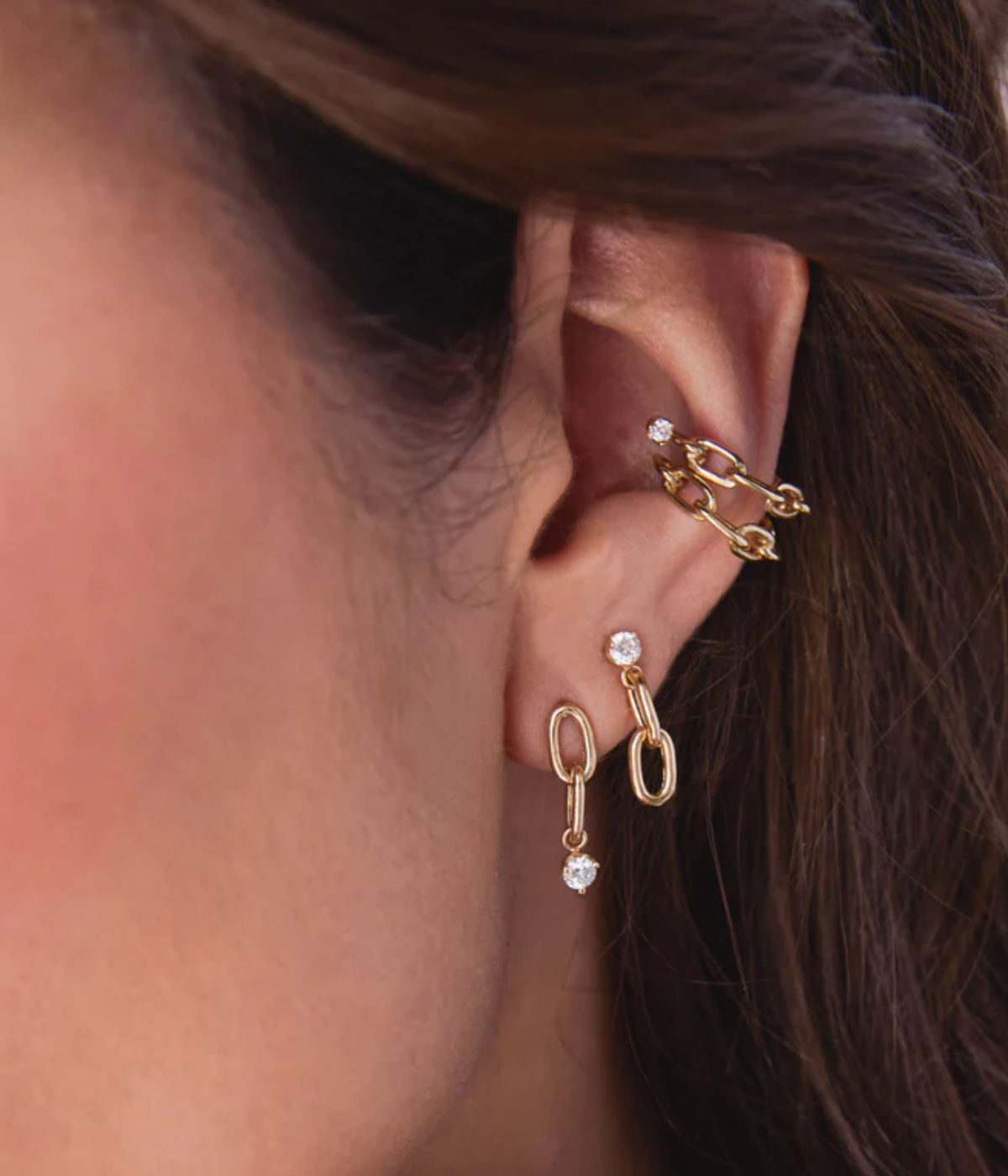 Square Oval Link Drop Earrings in 14k Yellow Gold