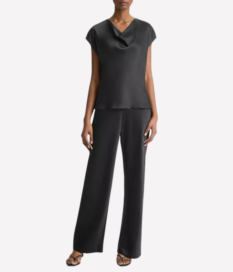 Cowl Neck Cap SLV Blouse in Black