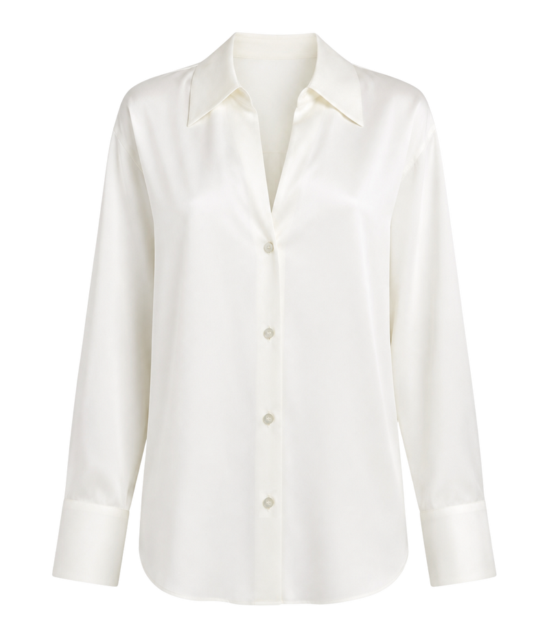 Bias Long Sleeve Blouse in Off White