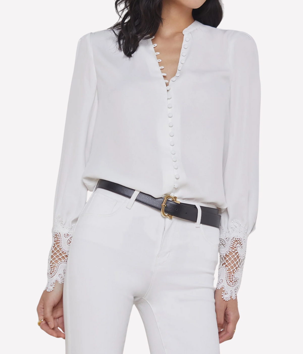 Ava Lace Cuff Blouse in IVORY
