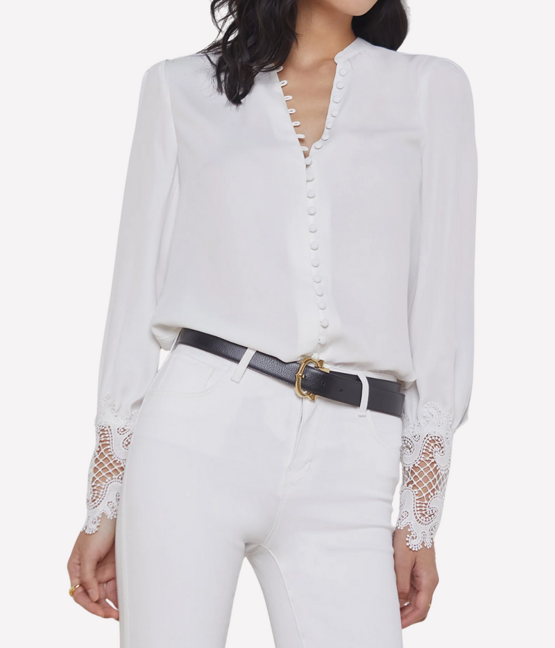 Ava Lace Cuff Blouse in IVORY