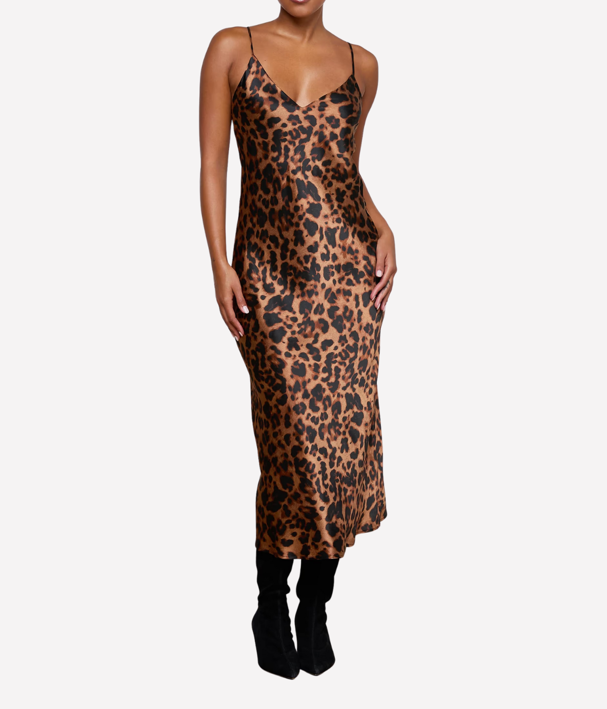 Seridie Midi Dress in Brown Multi Leopard