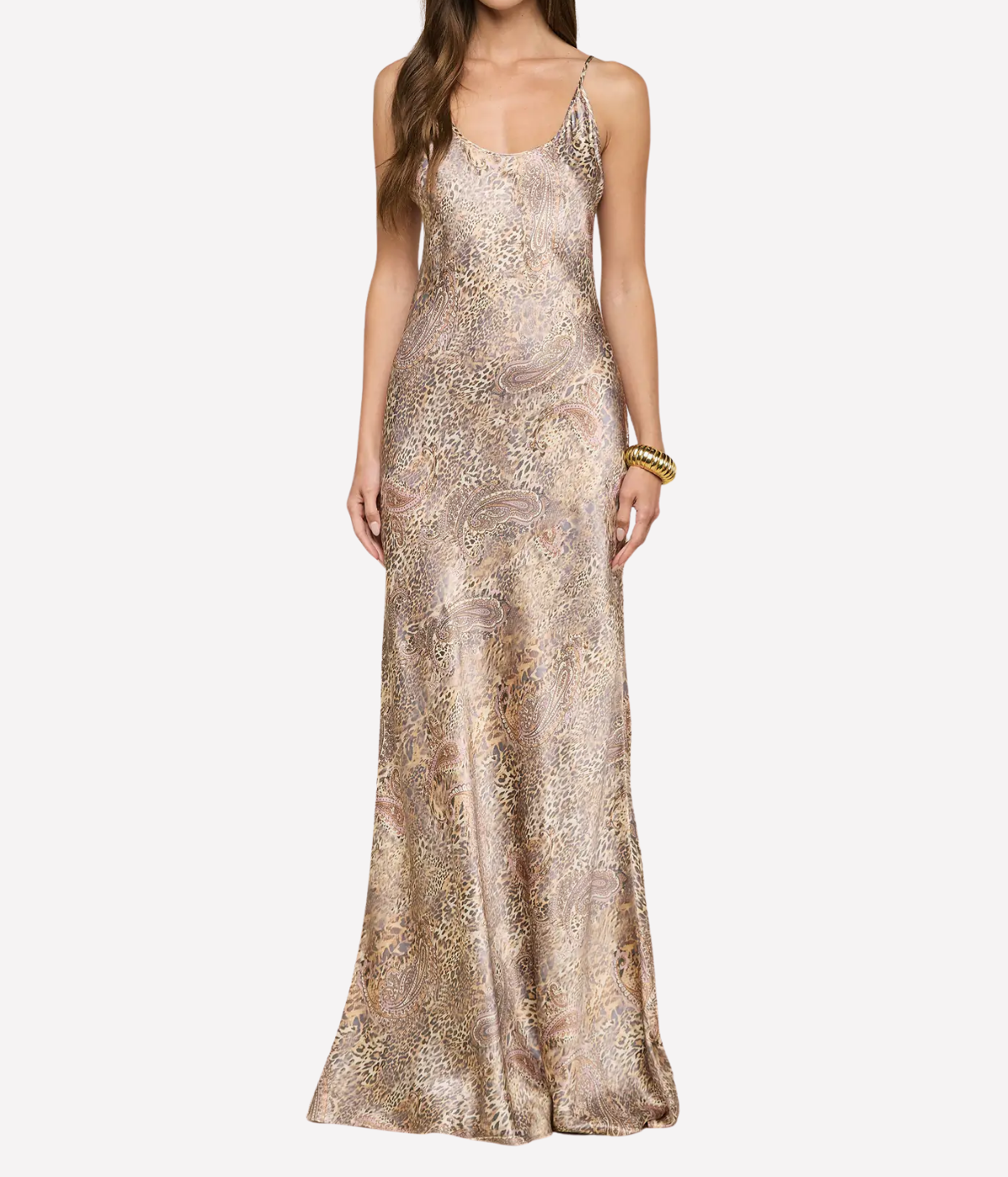 Charmaine U Neck Gown In Tan Valencia Leopard