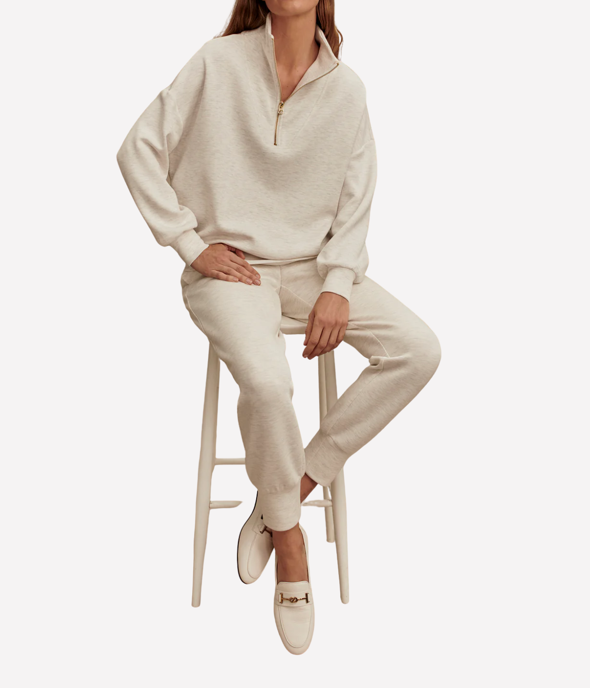Hawley Half Zip Sweatshirt in Ivory Marl