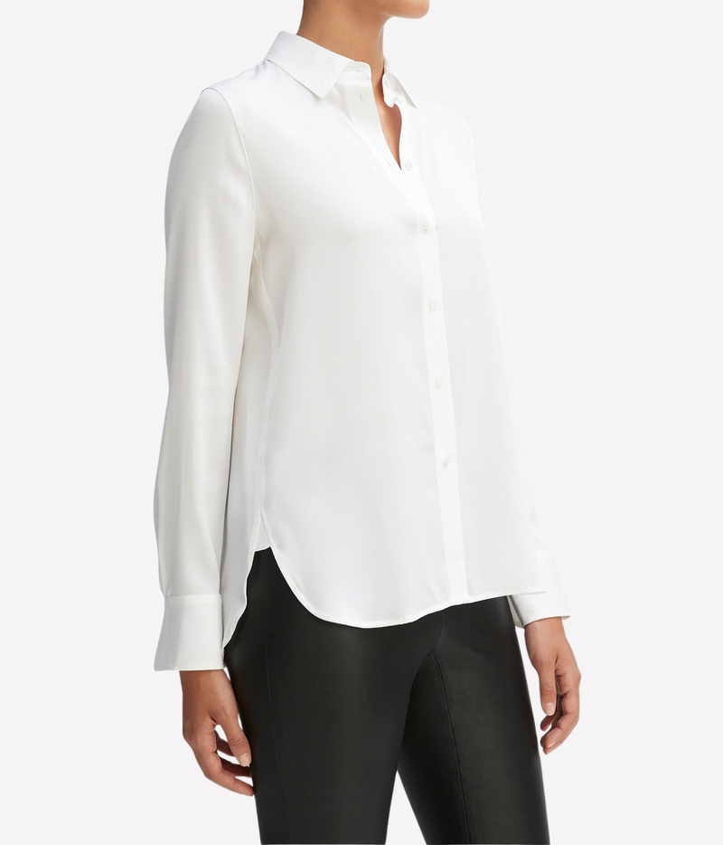 L/S Button Down Silk Blouse in Off White