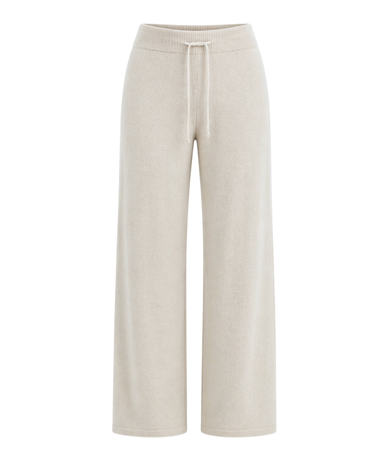 Soft Goat Cashmere Wide Leg Pant in Chalk – Flat Lay