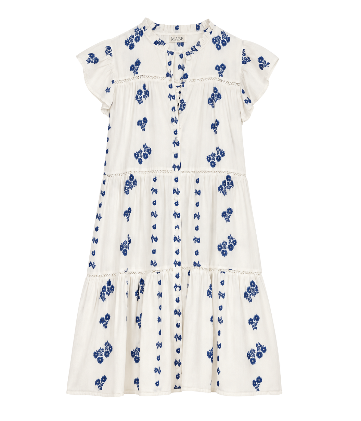 M.A.B.E Iris Woven Frill Short Dress in Blue – flat lay