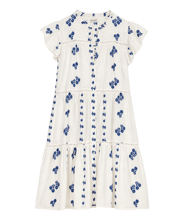 M.A.B.E Iris Woven Frill Short Dress in Blue – flat lay