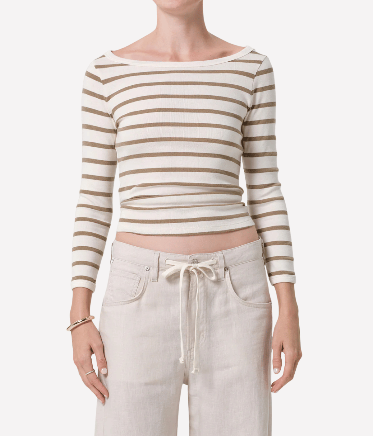 Boat Neck Slim Tee in Ginger Stripe