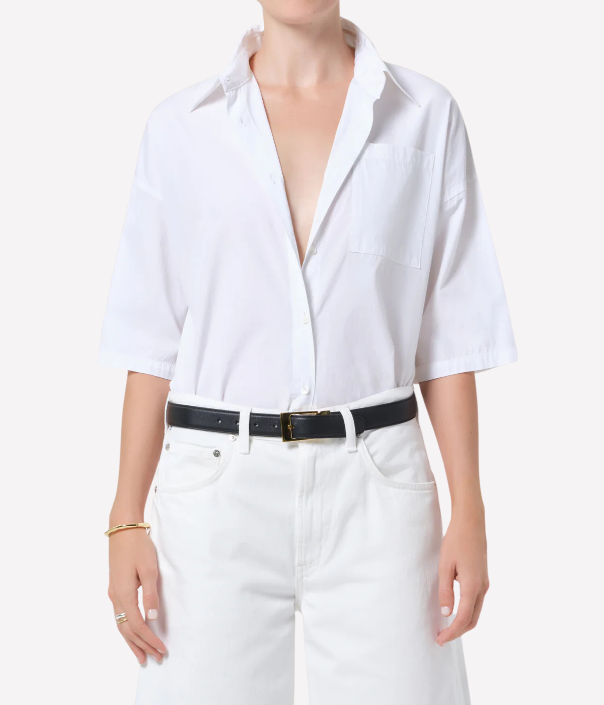 Frances Cropped Shirt in Optic White