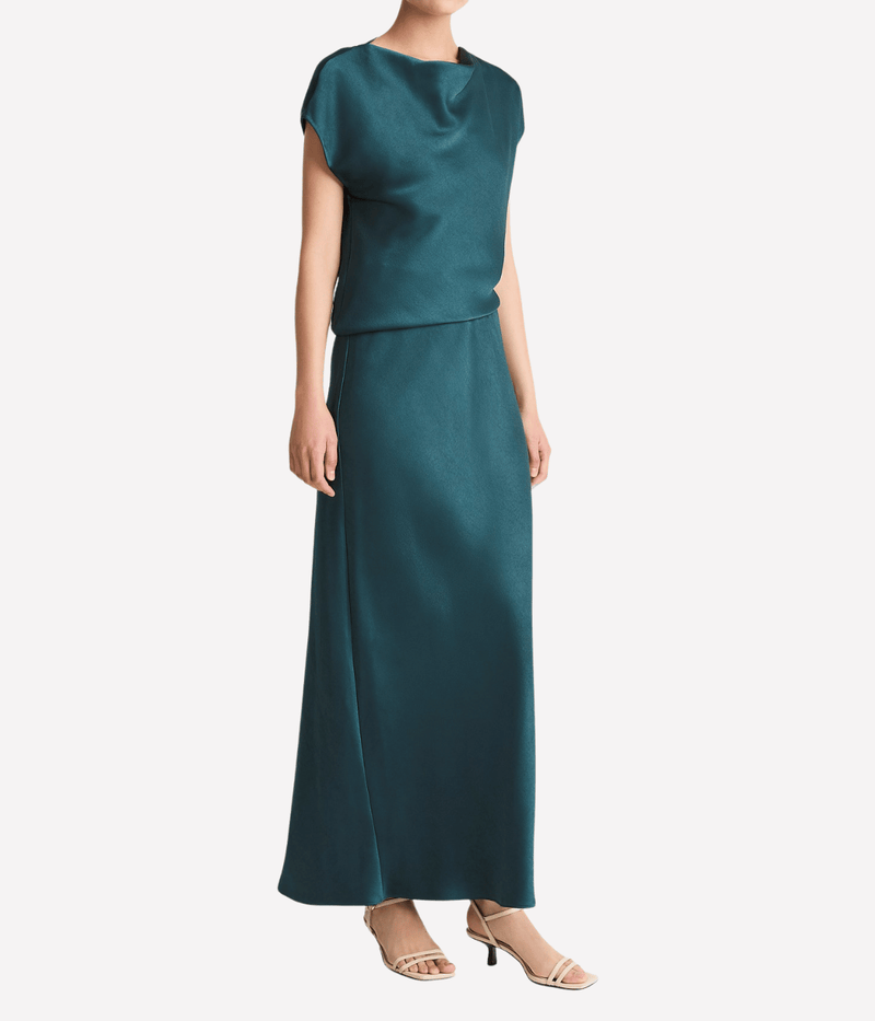 Draped Cowl Sleeve Dress in Juniper