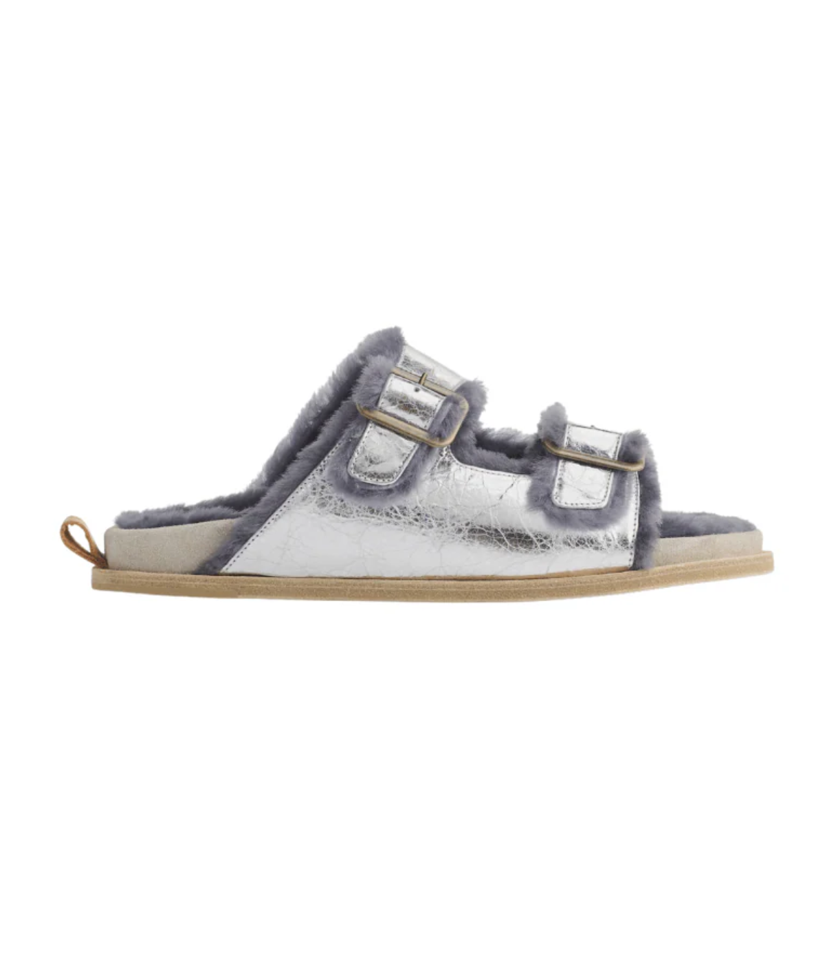 Craquele' Laminated Leather Buckles Sandals in Argento