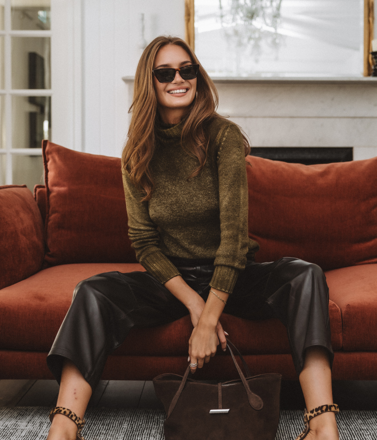 Hand Painted High Neck Pullover in Olive