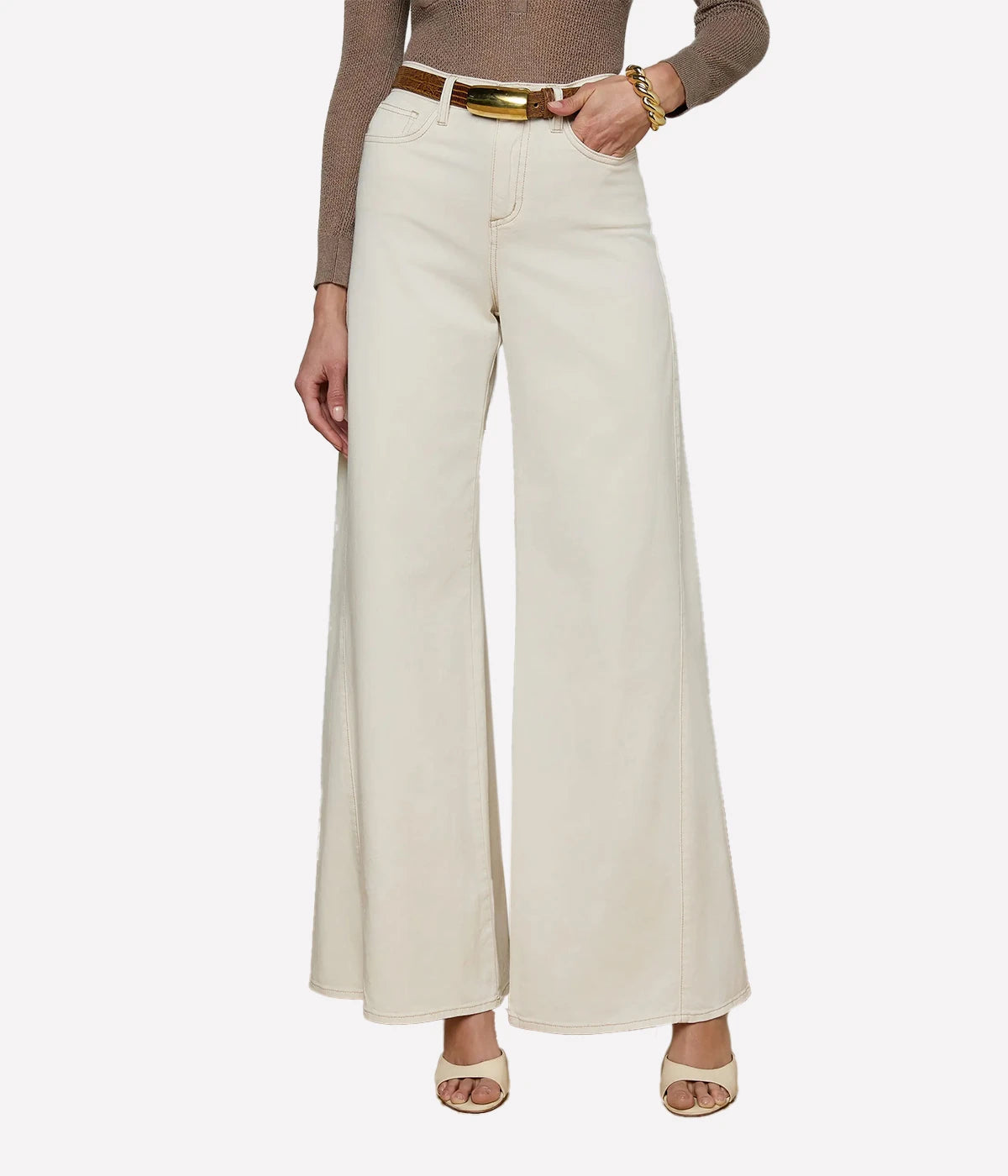 Beau High Rise Wide Leg Denim Jean In Macadamia