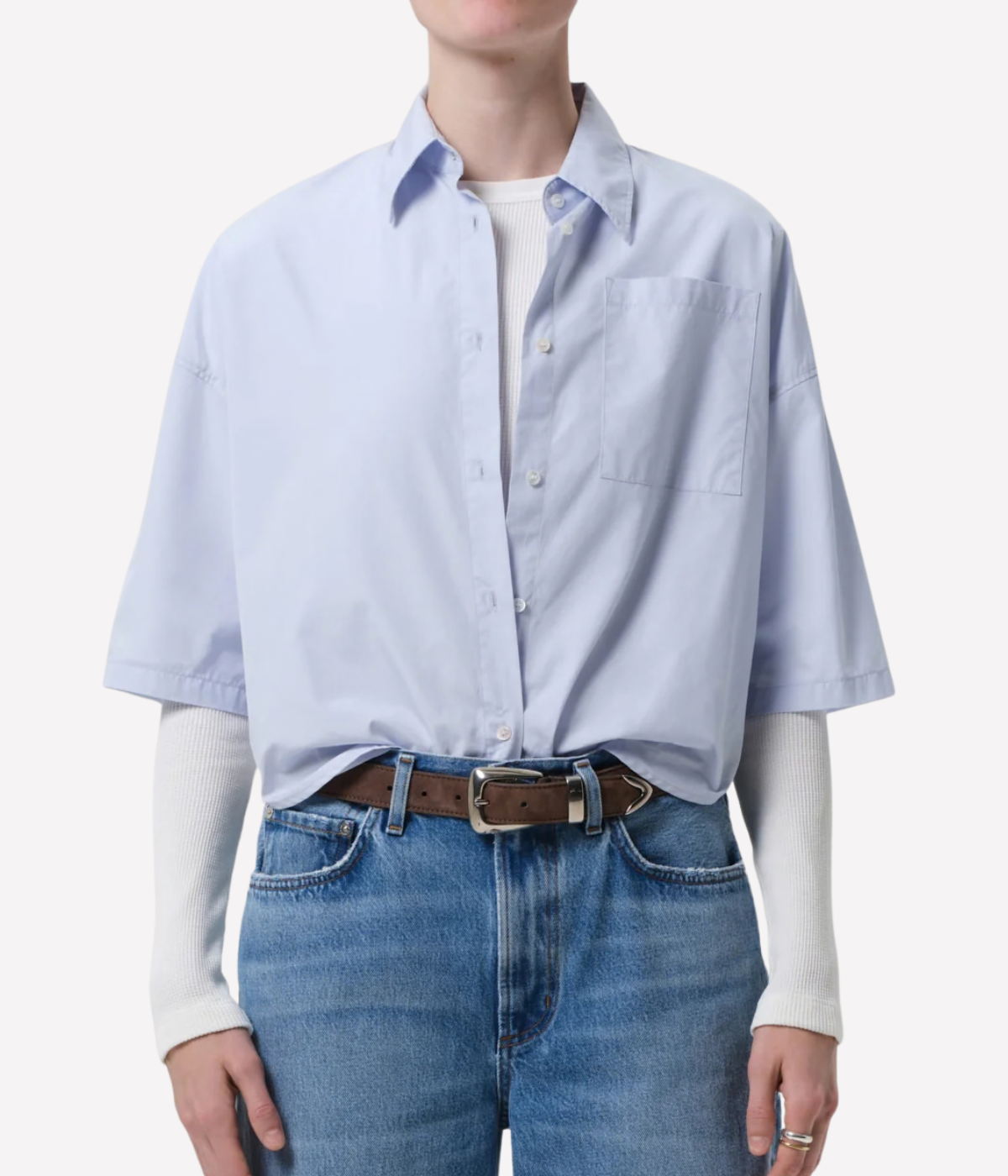 Frances Cropped Shirt in Baby Blue